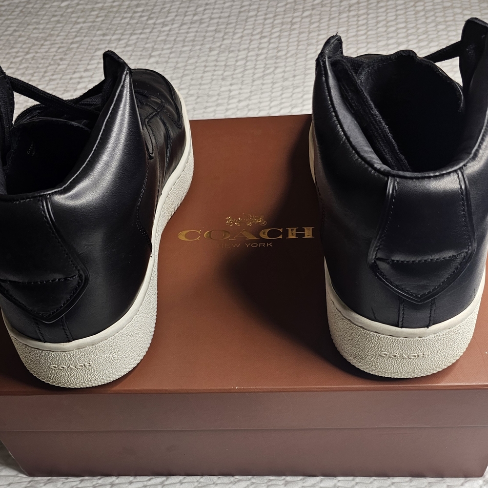 Coach Men’s Black Leather High-Top Sneakers - Picture 2 of 8